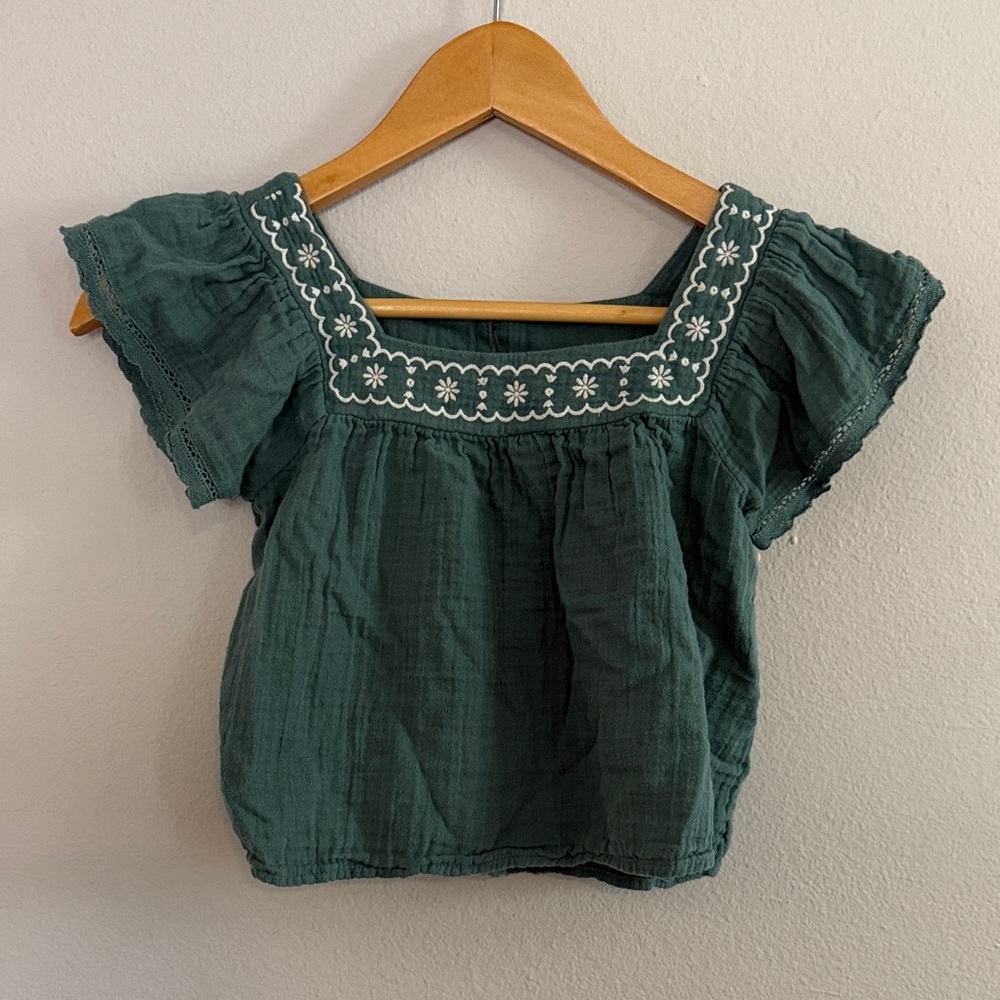 Embroidered Green Girl's Crop Top